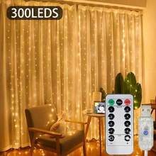 1 قطعة أضواء ستارة LED بطول 3 متر 100/200/300 LED، مضاءة بالطاقة من USB، أضواء ستارة زخرفية ب- 8 أوضاع إضاءة وريموت كنترول. مناسبة لغرفة، حفلة، ديكور جدار أبيض، وأعياد مثل عيد الميلاد، هالوين، ، وبداية العام الدراسي. - ضوء الستار USB مع جهاز التحكم عن بعد - مشاهدة 13