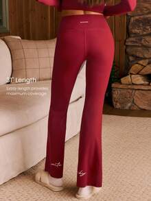 GLOWMODE 31" FeatherFit™ Merry Mode Soft Stretchy Sweat-Wicking Flared Leggings Holiday Christmas Outdoors Yoga Pilates Studio Wear Spring Summer - Burgundy - View 2