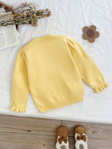 Mädchen süßer gestrickter Pullover, Blumen 3D-Dekor Rundhals Pullover, gelber Langarm-Top geeignet für den täglichen Gebrauch, Ausflüge, Sport, Outdoor-Aktivitäten, Partys - Gelb - Übersicht 2