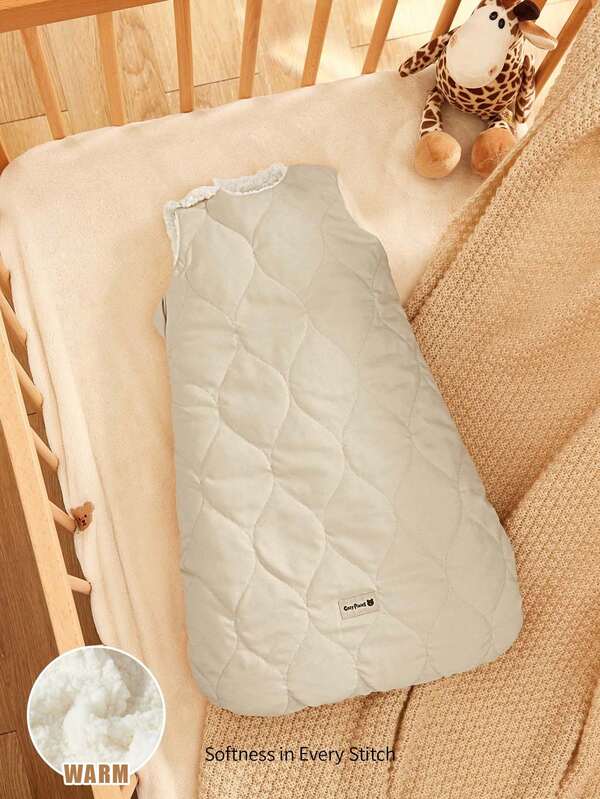 Cozy Pixies 1pc Thickened Warm Baby Sleeping Bag, Fleece Lining For Cold Protection, Suitable For Newborns, Apricot Color