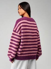 MISSGUIDED 超大条纹粗针织毛衣长袖套头衫秋冬季休闲舒适针织衫 - 彩色 - 查看 2