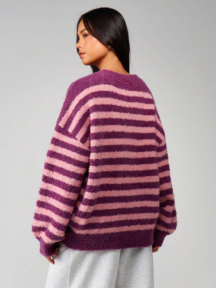 MISSGUIDED Luźny, gruby sweter w paski z długim rękawem, zimowy, jesienny, swobodny, przytulny sweter