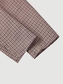 SHEIN MOD 秋冬格纹收腰女士长袖夹克和裤子休闲套装 - 酒紅色 - 查看 3