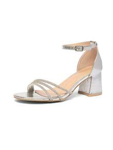 CUCCOO SZL Women's Fashion Silver Rhinestone Strap Comfortable Chunky Heel Round Toe Sandals - Silver - View 3