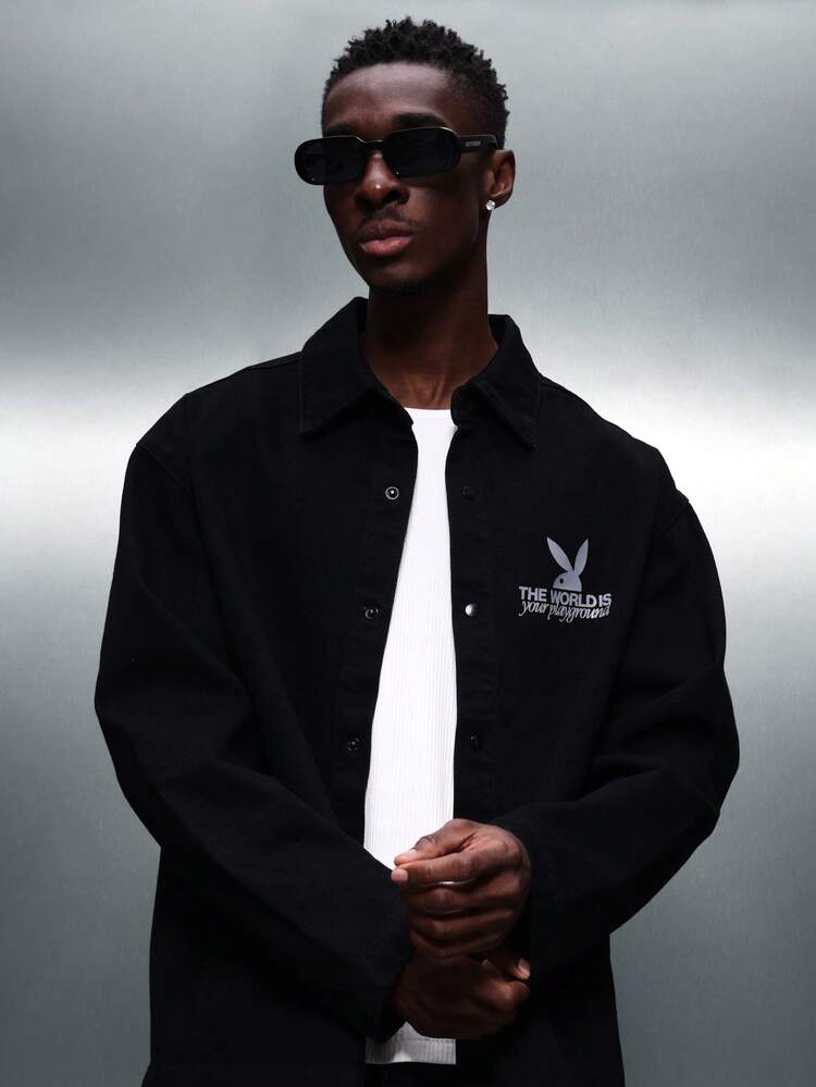 PLAYBOY X SUMWON Regular Fit Long Sleeve Denim Shirt With Logo