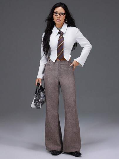 Pariaura Women's Casual Flare Leg Pants, Slimming And Flattering Leg Silhouette, Suitable For Autumn