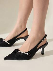 CUCCOO CHICEST Sapatos de casamento femininos elegantes e modernos com salto alto decorados com strass e pérolas artificiais. - Preto - Ver 5