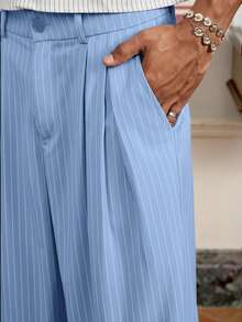 SWAVVY Men's Striped Pocket Pleated Wide Leg Loose Casual Pants