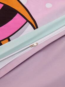 THE POWERPUFF GIRLS X SHEIN 3Pc Love Little Policewoman Printed Rainbow Symphony Quilt Cover Set, Polished Material, Soft And Warm, Color Quilt Cover, Multiple Sizes, Suitable For Single/Double/Queen/King Bubbles, Blossom, Buttercup,Gift Ideas - 彩色 - 查看 7