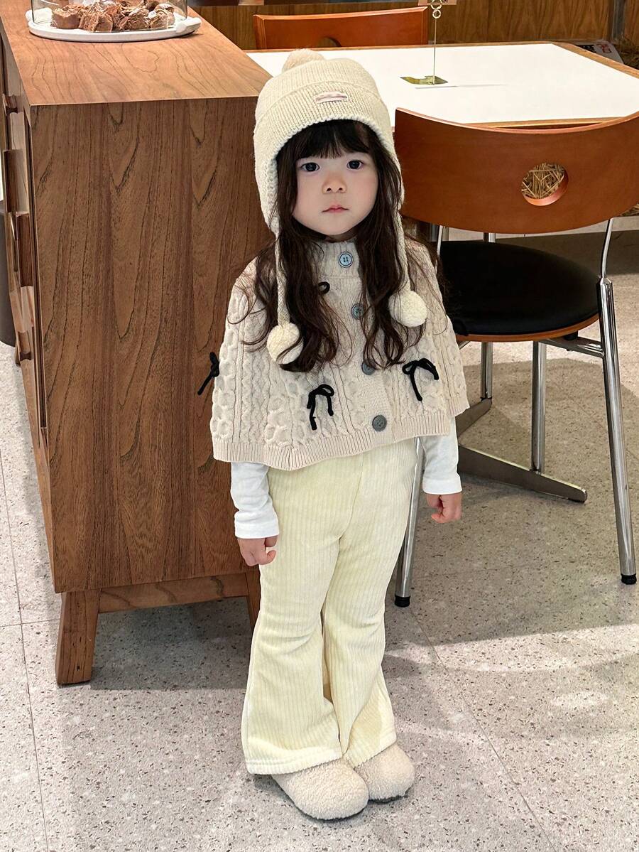 DAZY Baby Girls' Cable Knit Twist Hooded Cardigan With Bowknot Closure