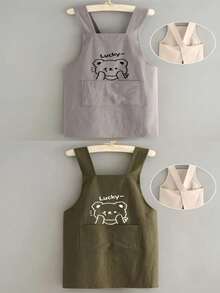 1PC Cute Bear Print Apron Baking Chef Uniform For Home Restaurant Use Oil Resistant Durable Soft Breathable Fabric Front Pocket For Phone Unisex Kitchen Coat For Housework Job - Multicolor - View 9