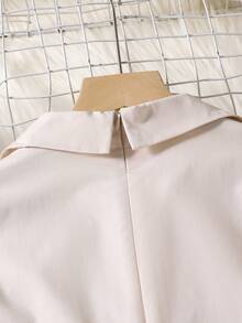SHEIN Teen Girl Pearl Button Decorated Pleated Collar Dress - Apricot - View 6