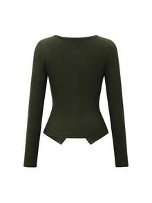 Ritzy Row Blouse mode à manches longues, col carré, couleur unie, style vintage américain minimaliste et mignon pour femmes. Convient pour les tenues de campus, les looks de "hot girl" et les tenues décontractées à la maison. Printemps/été.