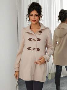 Momance Pregnant Women's Casual Horn Button Hooded Regular Jacket, Autumn/Winter - Khaki - View 1