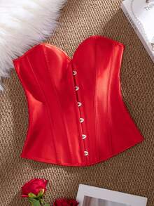 Myrelith 女士极简性感无肩带露脐上衣 - 紅色 - 查看 6