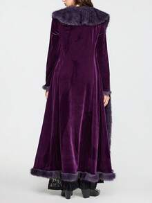 ROMWE Hippie 哥特式神秘暗夜女巫风格复古毛绒拼接开襟长款加大码女式开衫外套，紫色超长加大码外套 - 紫色 - 查看 3