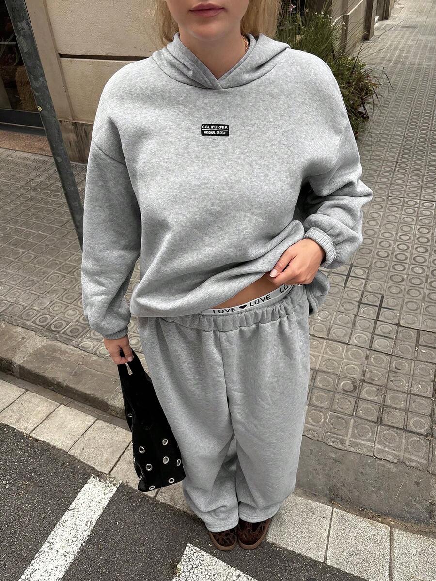 Muchica 2025 Autumn/Winter New Casual Outdoor Daily Hoodie & Sweatpants 2 Pieces Set, Versatile, Loose Fit, Gray, Plus Size