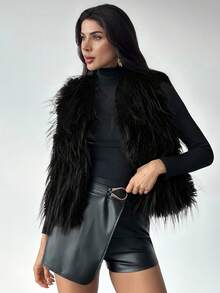 Firerie Women's Fashionable Sleeveless Faux Fur Jacket, Autumn/Winter,Fall,Fall Clothes For Women,Women's Winter Clothes - Black - View 3