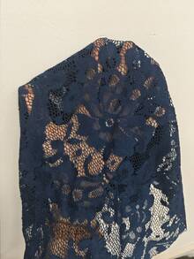 Lyrianda Plus Size Women Square Neck Contrast Lace Long Sleeve Elegant Tie Back Autumn/Winter Dress Plus Size Dress Lantern Sleeve Dress Petite Curve Dress French Style Dress Puffy Sleeve Dress Plus Size Milkmaid Dress - Navy Blue - View 3