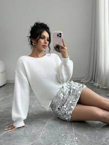 Selianne Maglione da donna versatile e alla moda, con paillettes e fiocco decorativo, reversibile e senza schienale, adatto per l'autunno/inverno