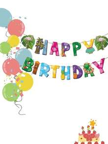 1 set Striscione di carta per compleanno tropicale hawaiano - Disegni colorati di fiori hawaiani e foglie di palma, per celebrazioni estive sulla spiaggia e feste a tema luau, decorazioni da appendere per interni/esterni