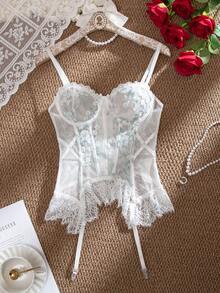 Myrelith Women's Floral Embroidered Mesh Elegant Dignified Sexy Goddess Bra - White - View 6