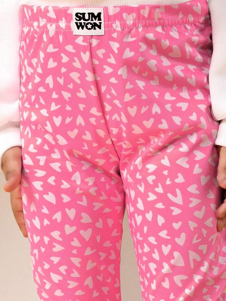 Heart Pattern Leggings With Stretch Fit