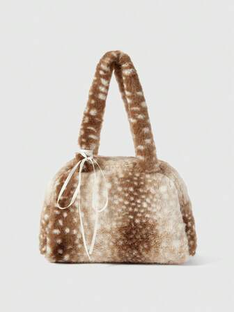 Fairycore 1 Stück khakifarbene, modische, tragbare, plüschige Spitze-Schleife, süße Damen Handtasche