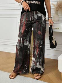 SHEIN LUNE Women's Fashionable Pocket Printed Straight-Leg Jeans Palazzo Pants Women Wide Leg Pants Boho Pants Pallazo Pants Women Silk Pants - Multicolor - View 6