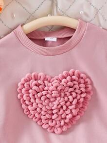 SHEIN Glamorique Kids Vestido pulôver exclusivo de malha com estampa de coração para meninas com bainha de malha rosa, doce e fofo, moderno para o outono, vestido em formato de coração para meninas - Rosa - Ver 7