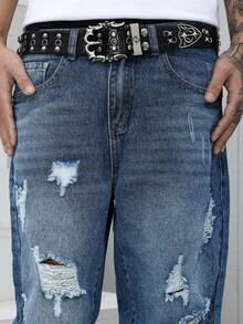 Manfinity LEGND Herren-Jeans in Blau mit Used-Look, schmal geschnitten, verwaschen, lässig-elegant – die perfekte Jeans für Freunde und Ehemänner. - Mittele Waschung - Übersicht 5
