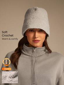 GLOWMODE Winter Weave Soft Warm Plush Chenille Yarn Crochet Bucket Hat Autumn Winter Daily Casual Wear - Beige - View 1