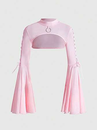 Goth بلوزة نسائية بأكمام واسعة مزينة بالشبك والتطريز المثقب