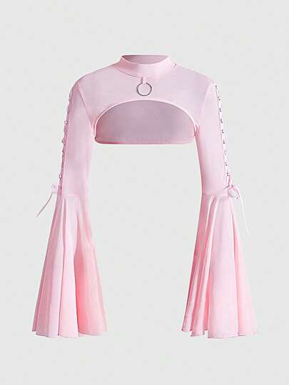 Goth Damenbluse aus Mesh mit Ösen, Schnürung und ausgestellten Ärmeln