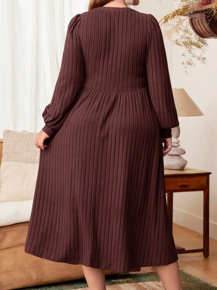 Plus Solid Lantern Red With Sleeves Sleeve Ribbed Knit Winter Dress,Winter Clothes For Women