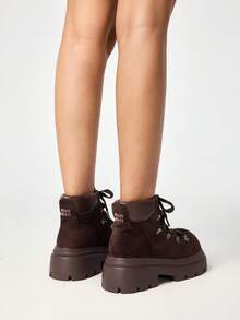 ROMWE Women's Thick Sole Casual Motorcycle Ankle Boots - Burgundy - View 5