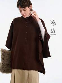 SHEIN Stylify Áo len cardigan dệt kim dáng rộng cổ cao cài nút hai lớp thời trang Hàn Quốc cao cấp thanh lịch mùa thu/đông - Cà phê nâu - Xem 7