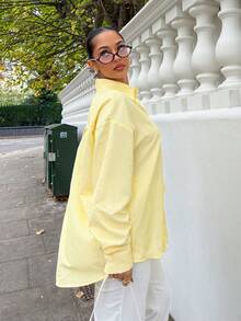 NegzBox Blusa holgada de manga larga con rayas crema-amarillas bordadas para mujer - Amarillo - Ver 6