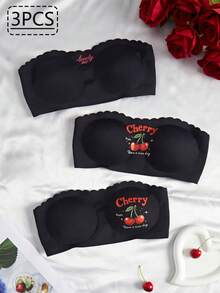 3pcs Christmas Women Bra Set - Black - View 4