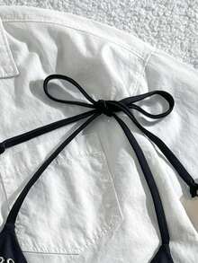 Swim Basics بكيني نسائي بربطة عنق بسيطة للاستخدام اليومي - الأسود - مشاهدة 5