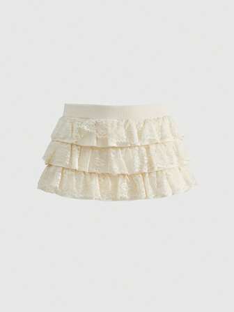 Kawaii Cute Bow Lace Patchwork Low Waist Mini Knit Skirt