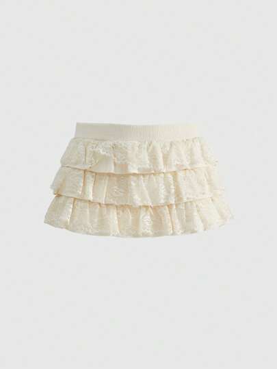 Kawaii Cute Bow Lace Patchwork Low Waist Mini Knit Skirt
