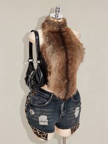 SHEIN ICON Plus Size Y2K Sexy Furry Mesh Patchwork Halter Neck Tight Top Fur Top Women Top - Multicolor - View 5