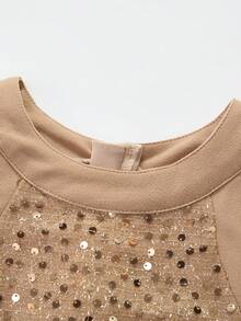 女童亮片吊带连体裤，无袖连体衣，适合青少年、派对和节日穿着 - 香檳色 - 查看 7