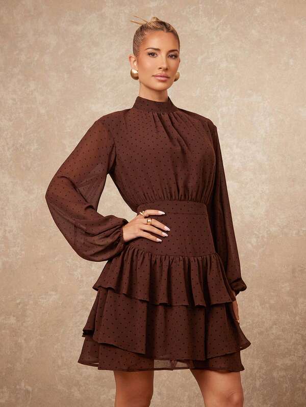 Lumalex Vestido de mujer con dobladillo de parche estilizador de lunares