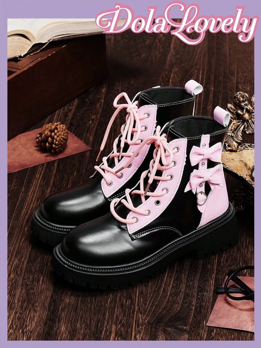 Dola Lovely Women's Casual Outdoor British Style Lace-Up Mid-Calf Boots, Autumn/Winter