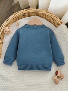 SHEIN Toddler Boys' Sweater With Small Fox, Dog, Shiba Inu Animal Patterns, Blue, Brown, White Pullover Sweater, Thick Soft Cozy, Suitable For Home, Outings, Vacation, Christmas Party, Halloween Party - Blue - View 2