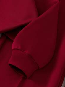 Genkimix Kids Young Girls Fashion Burgundy Round Neck Long Sleeve Top & Wide Leg Letter Print 2-Piece Set, Autumn/Winter - Burgundy - View 6