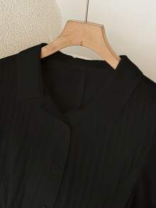 SHEIN Clasi 时尚高端法式优雅雪纺百褶短袖单排扣夏装连衣裙 - 黑色 - 查看 5