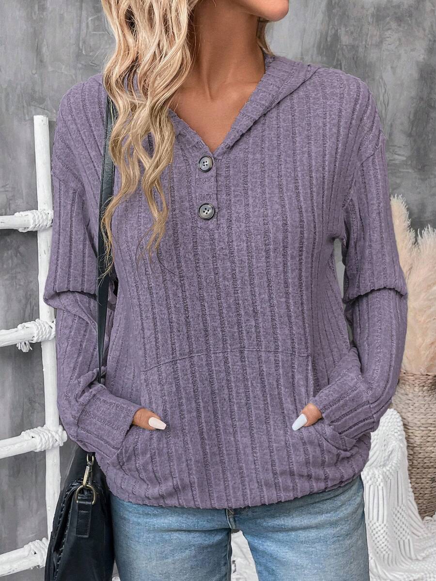 SHEIN LUNE 半开放式入口通行卫衣 - 紫色 - 查看 1